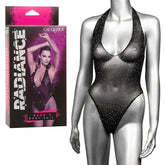 Radiance Deep V Black Rhinestone Mesh Body Suit One Size Bodystocking